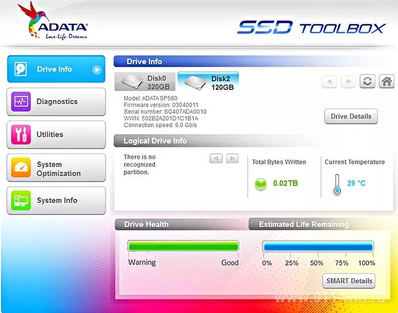 ADATA SSD ToolBox - утилита для проверки состояния и работоспособности SSD диска